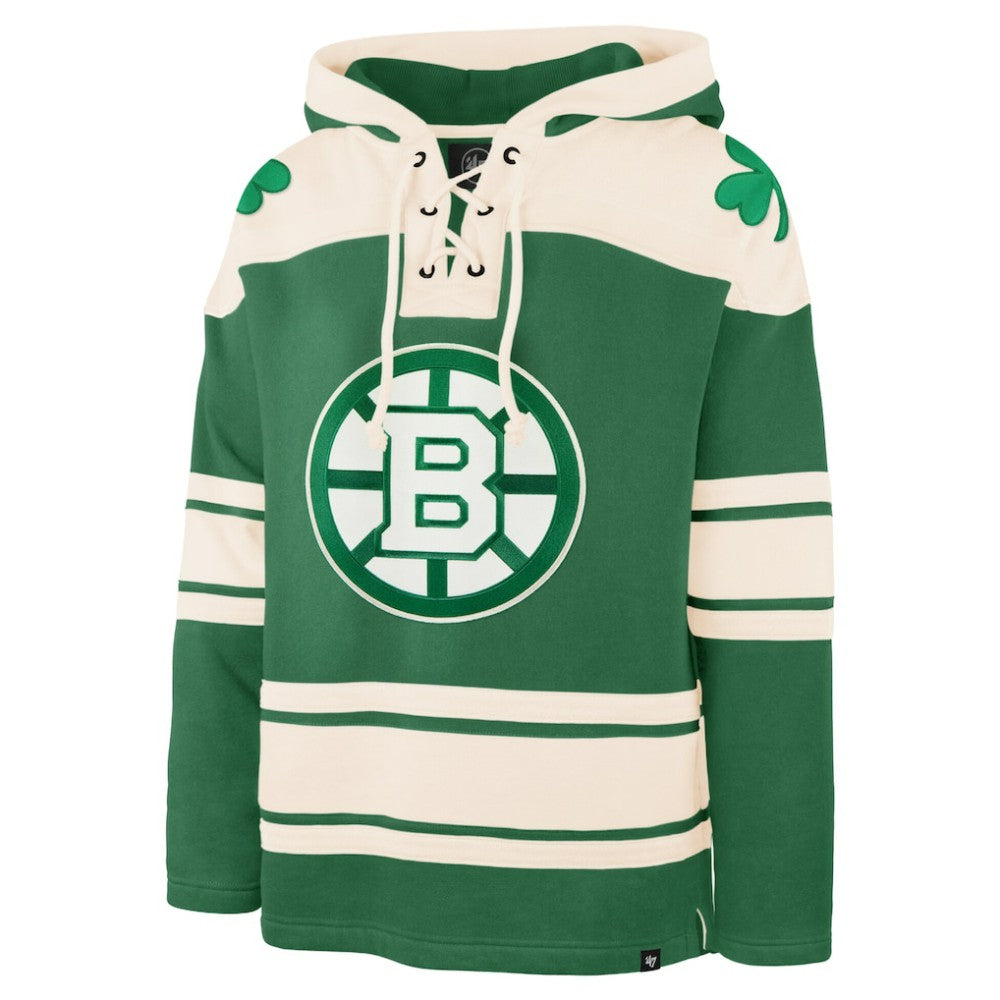 Jeremy Swayman Boston Bruins '47 St. Patrick's Day Player Name & Number Lacer Pullover Hoodie - Kelly Green | US 203730593