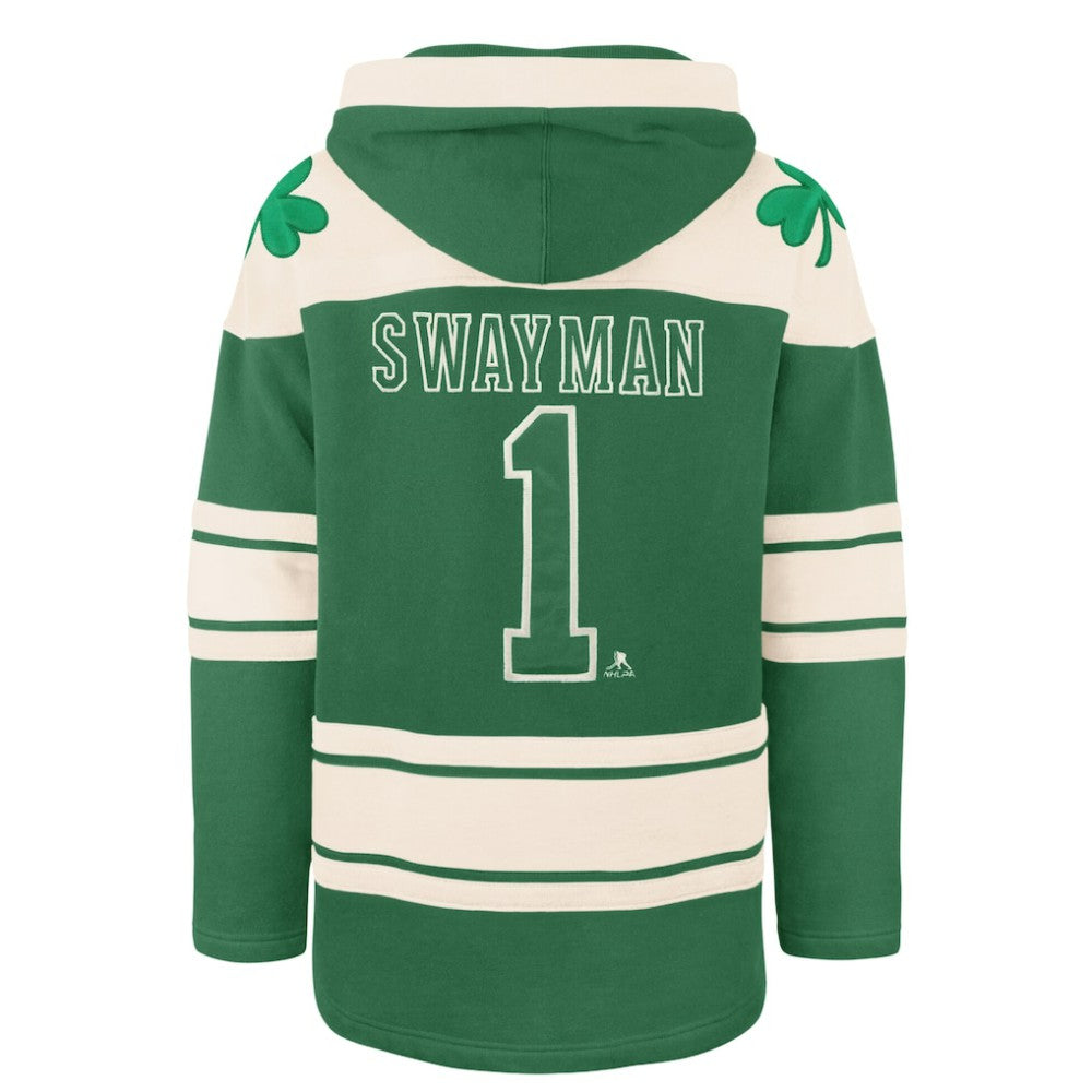 Jeremy Swayman Boston Bruins '47 St. Patrick's Day Player Name & Number Lacer Pullover Hoodie - Kelly Green | US 203730593