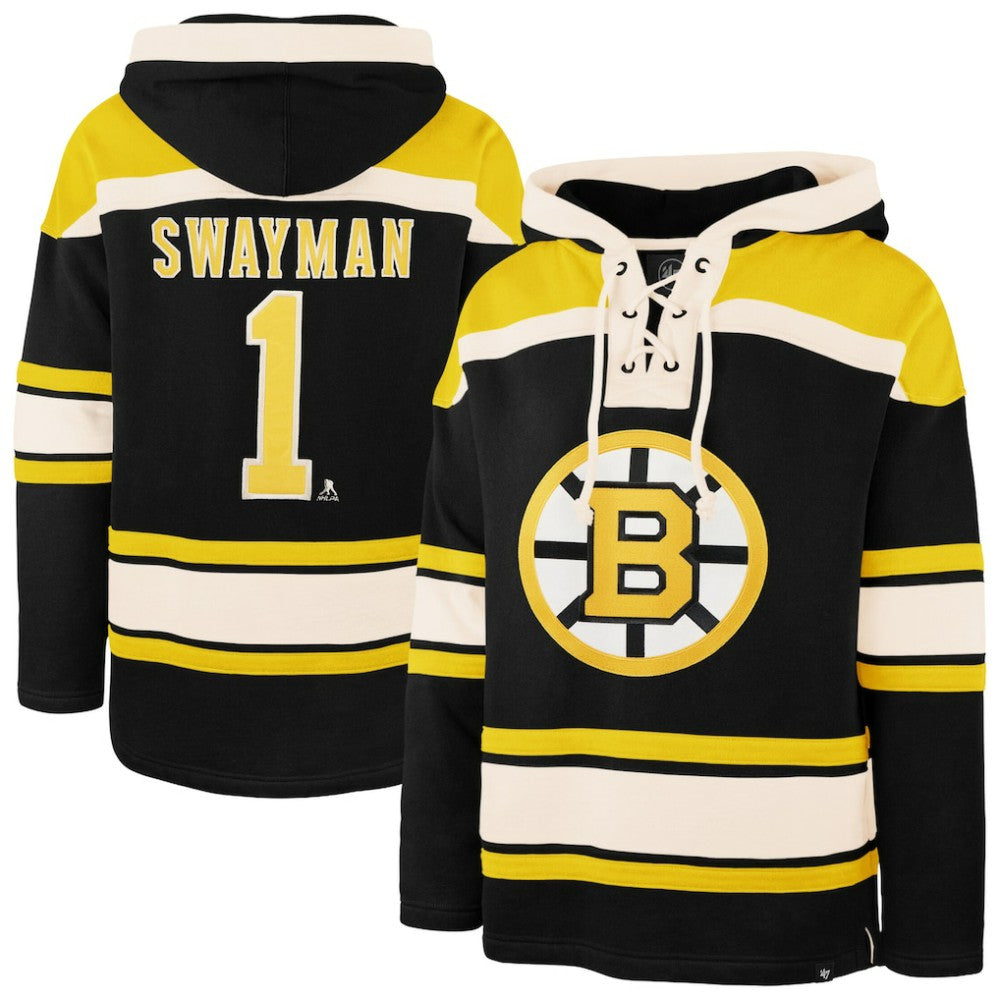 Jeremy Swayman Boston Bruins '47 Player Name & Number Lacer Hoodie - Black | US 203730594