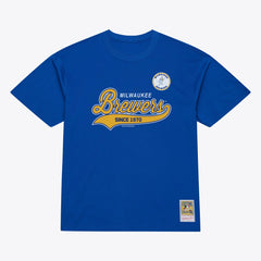 Milwaukee Brewers Mitchell & Ness Script Sweep Arch T-Shirt - Royal T-shirts