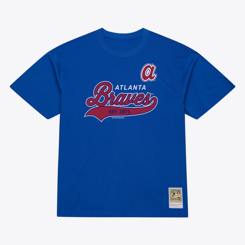 Atlanta Braves Mitchell & Ness Script Sweep Arch T-Shirt - Royal T-shirts