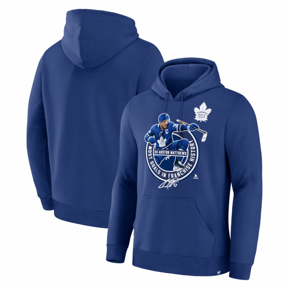 Auston Matthews Toronto Maple Leafs Most Goals in Franchise History Hoodie - Blue | US 203731653
