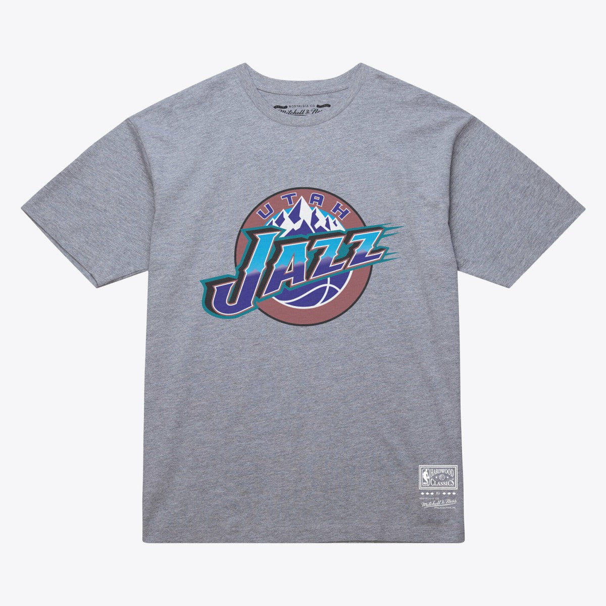 Utah Jazz Unisex Hardwood Classics Arch T-Shirt Heather Gray - Mitchell & Ness