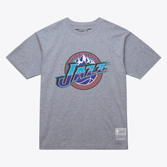Utah Jazz Unisex Hardwood Classics Arch T-Shirt Heather Gray - Mitchell & Ness