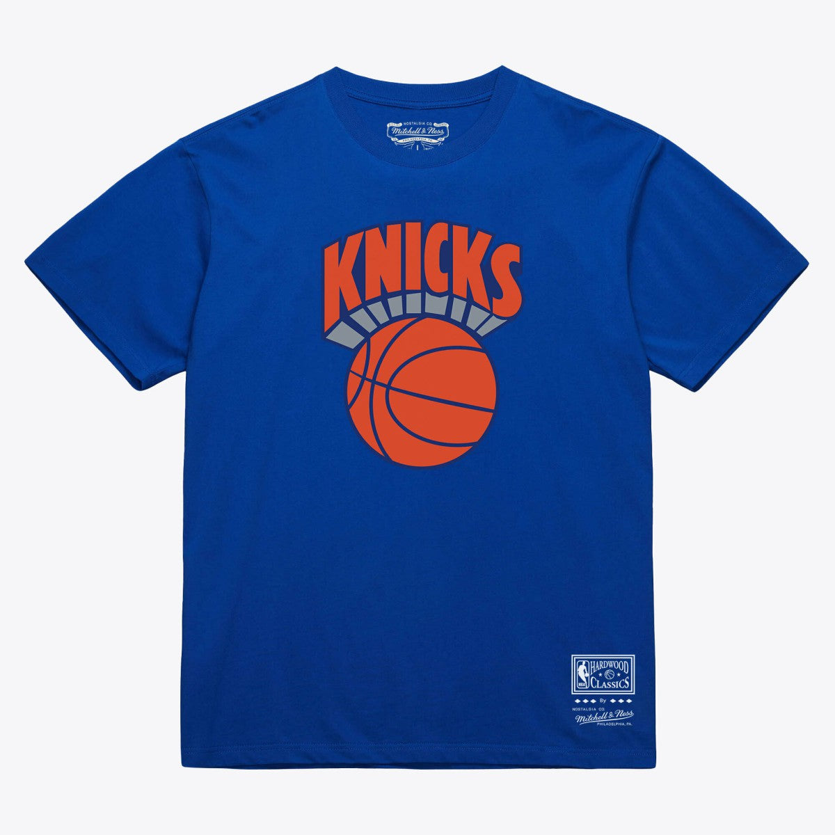 New York Knicks Unisex Hardwood Classics Arch T-Shirt Royal - Mitchell & Ness