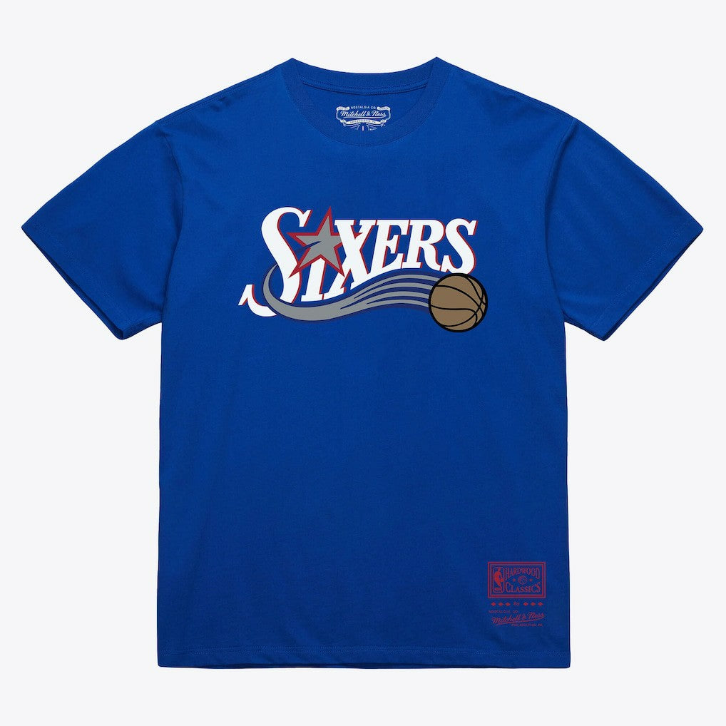 Philadelphia 76ers Unisex Hardwood Classics Arch T-Shirt Royal - Mitchell & Ness