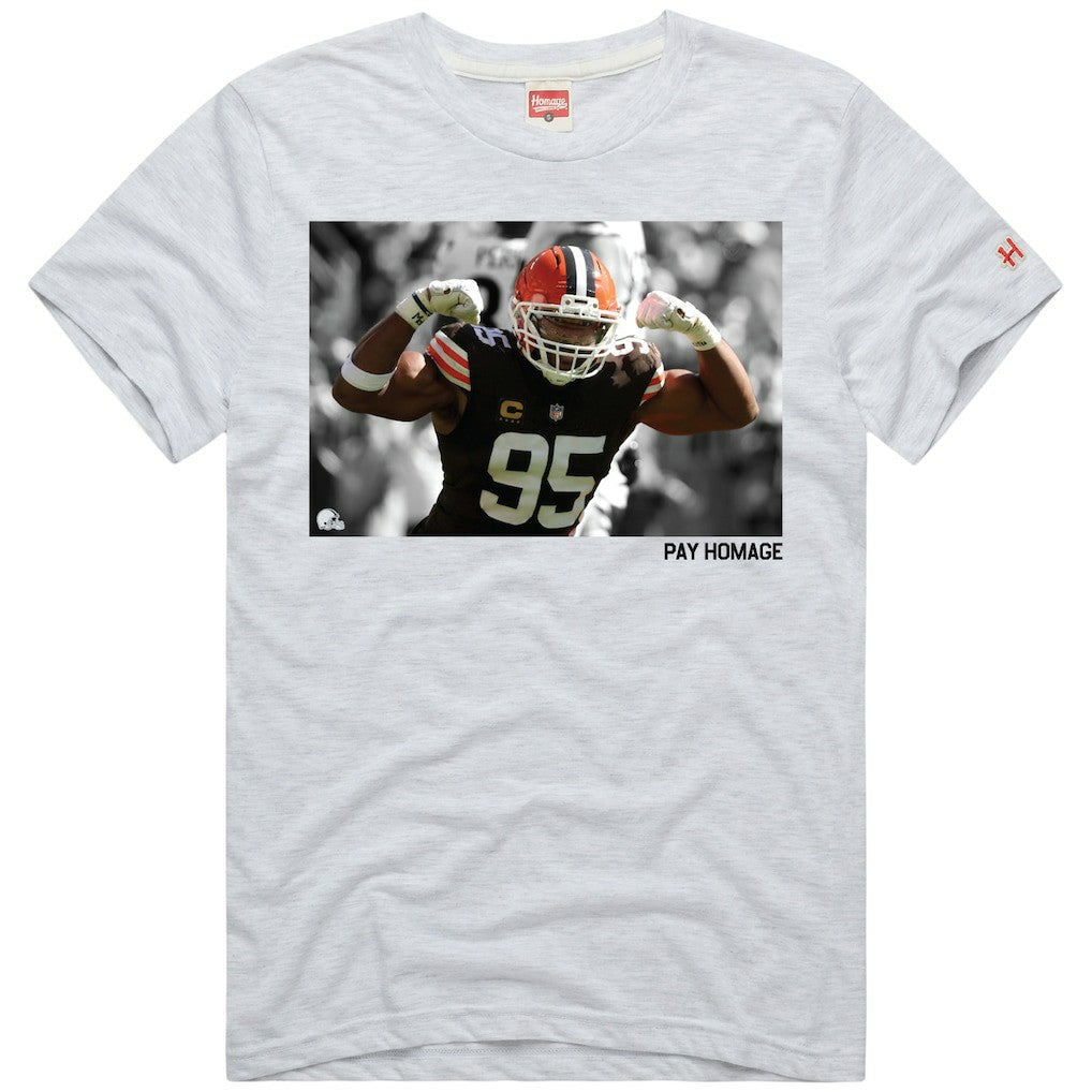 Myles Garrett Cleveland Browns Homage Unisex Player Graphic Tri-Blend T-Shirt - Ash T-shirts