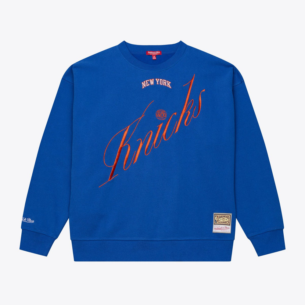 New York Knicks Women's Hardwood Classics Script Lightweight Sweatshirt Royal - Mitchell & Ness