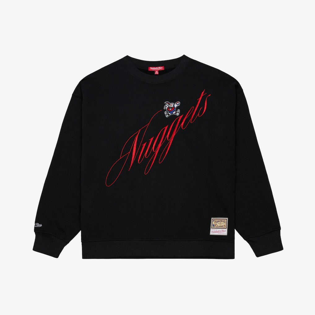Denver Nuggets Women's Hardwood Classics Script Lightweight Sweatshirt Black - Mitchell & Ness