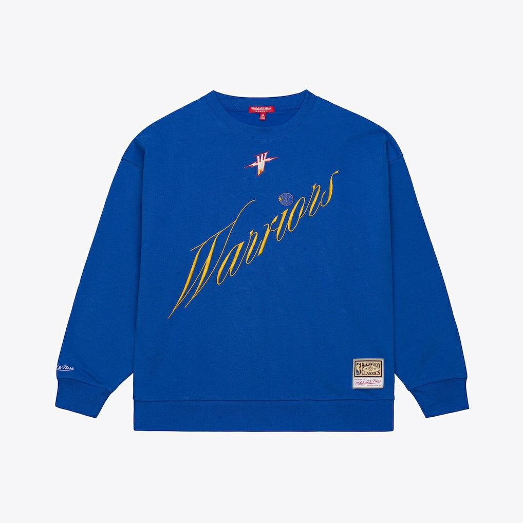 Golden State Warriors Women's Hardwood Classics Script Lightweight Sweatshirt Royal - Mitchell & Ness
