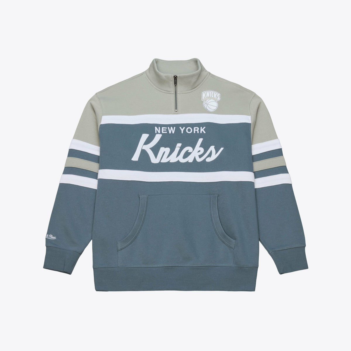 New York Knicks Thunderstorm Head Coach Quarter-Zip Jacket Blue - Mitchell & Ness