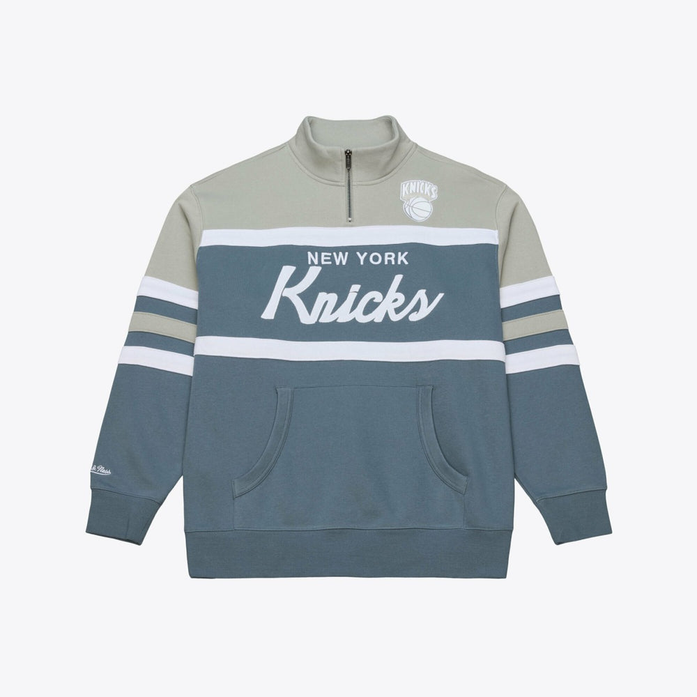 New York Knicks Thunderstorm Head Coach Quarter-Zip Jacket Blue - Mitchell & Ness