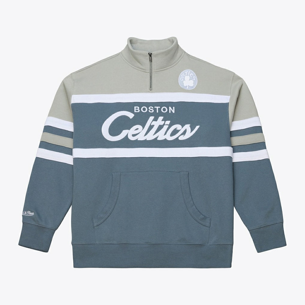 Boston Celtics Thunderstorm Head Coach Quarter-Zip Jacket Blue - Mitchell & Ness