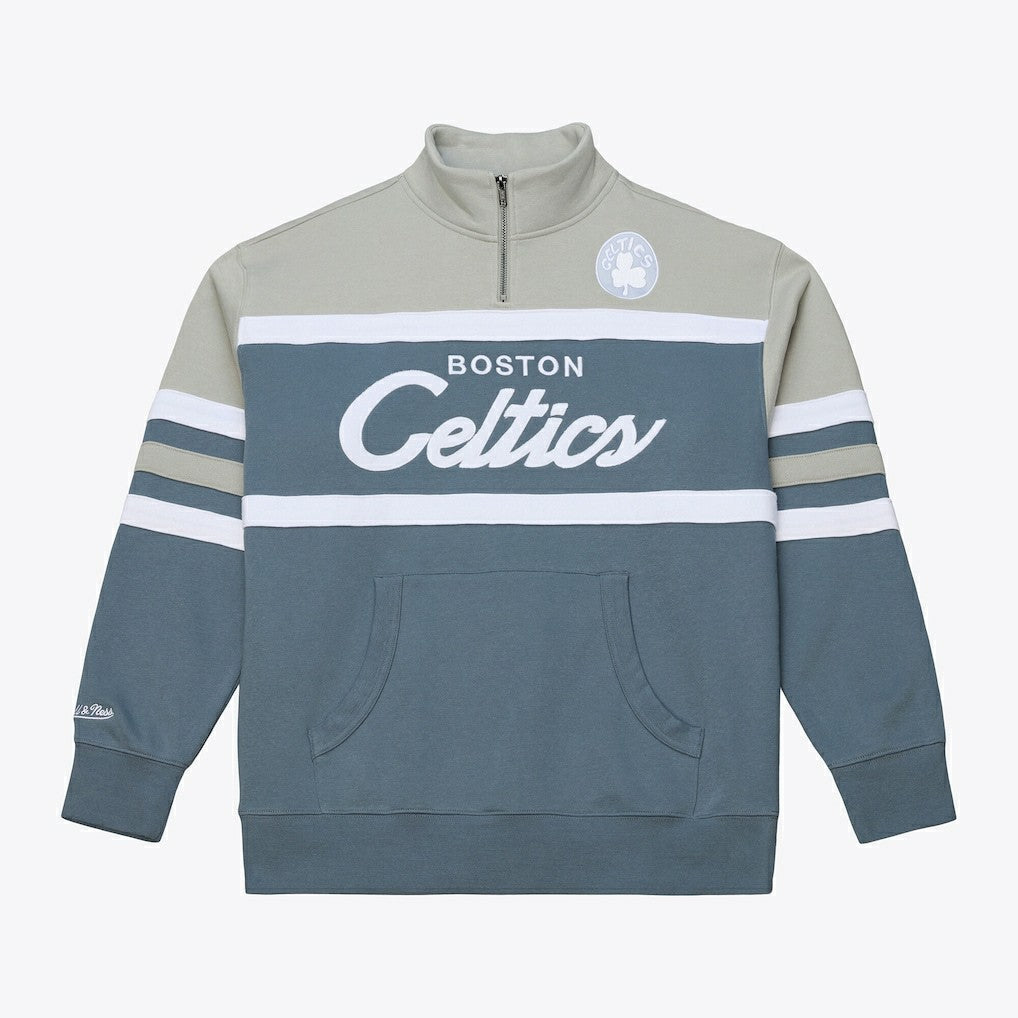 Boston Celtics Thunderstorm Head Coach Quarter-Zip Jacket Blue - Mitchell & Ness