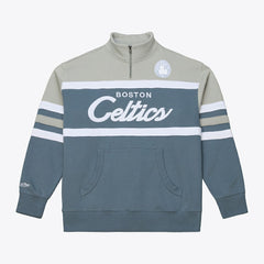 Boston Celtics Thunderstorm Head Coach Quarter-Zip Jacket Blue - Mitchell & Ness