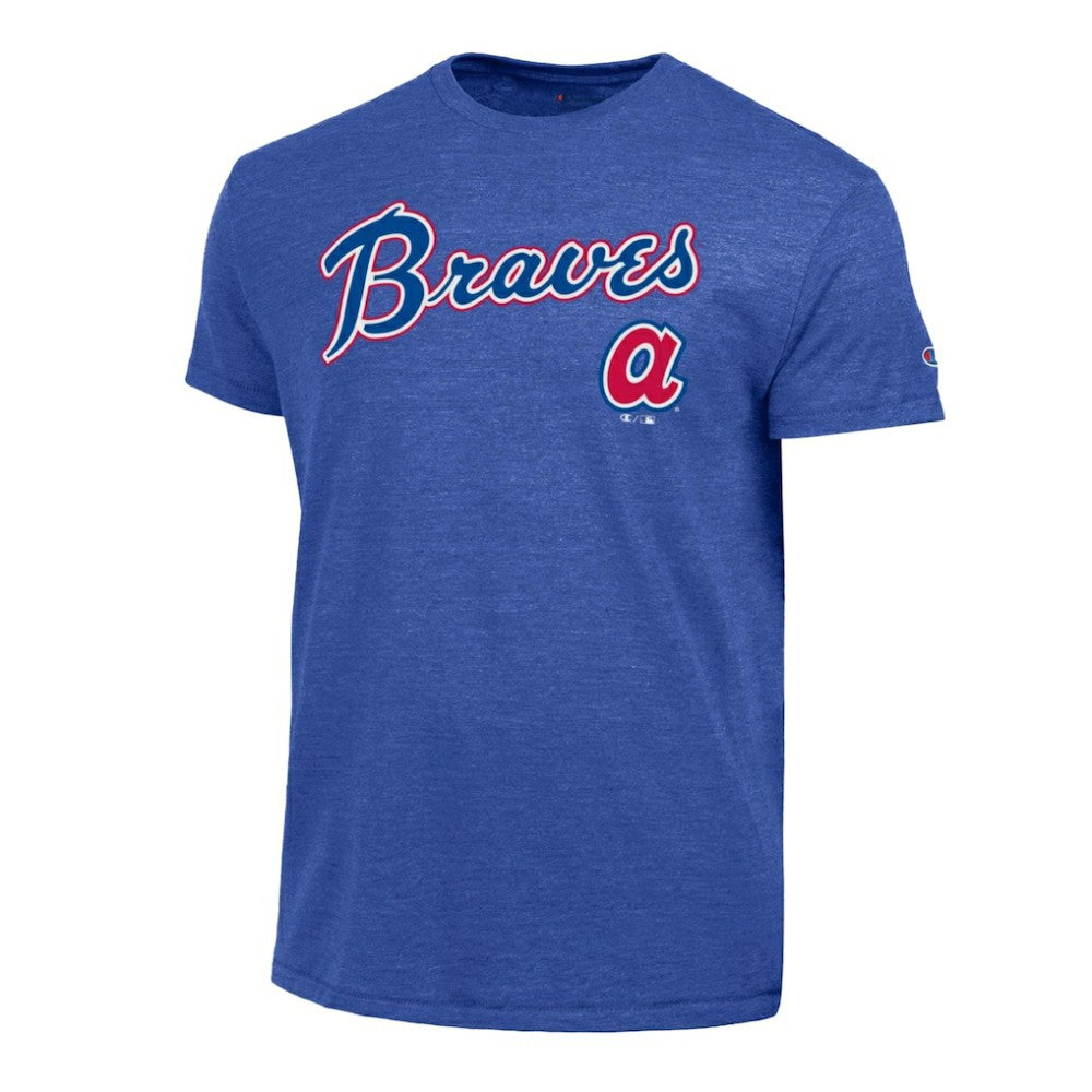 Atlanta Braves Champion Cooperstown Wordmark Lockup Tri-Blend T-Shirt - Royal T-shirts