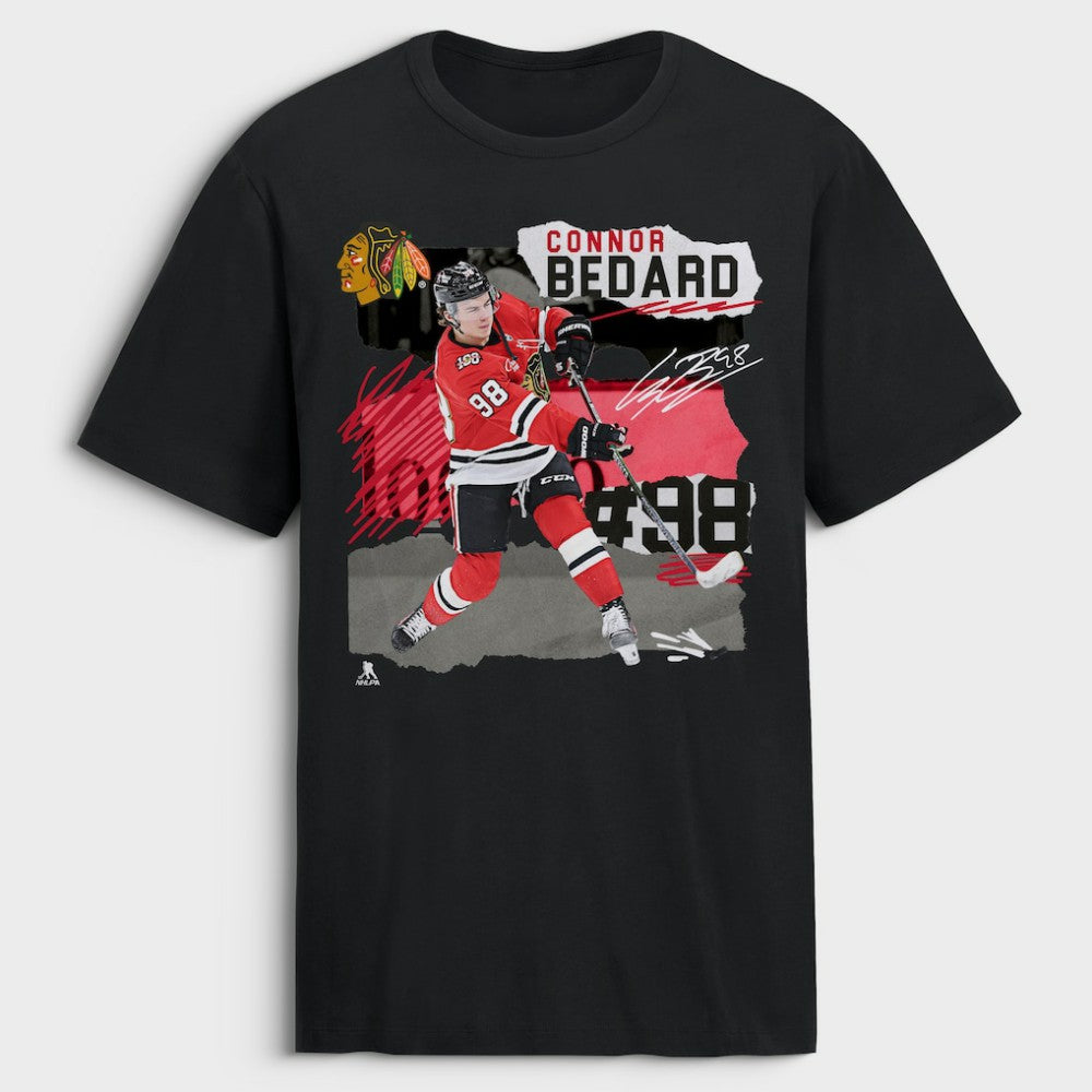 Connor Bedard Chicago Blackhawks Fresh Ice T-Shirt - Black | US 203755376