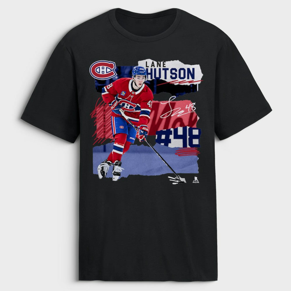 Lane Hutson Montreal Canadiens Fresh Ice T-Shirt - Black | US 203755378