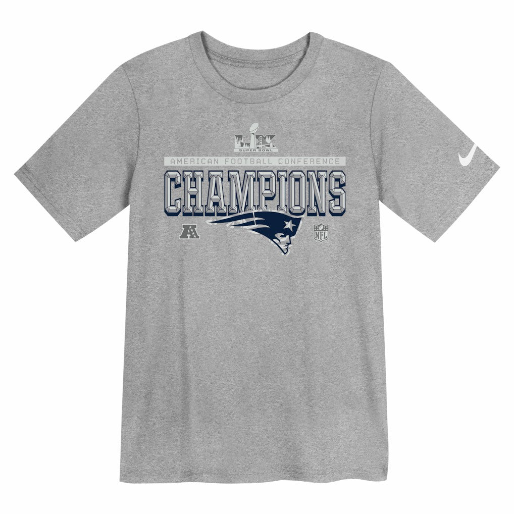 New England Patriots Preschool 2025 AFC Champions Locker Room Trophy Collection T-Shirt - Gray T-shirts