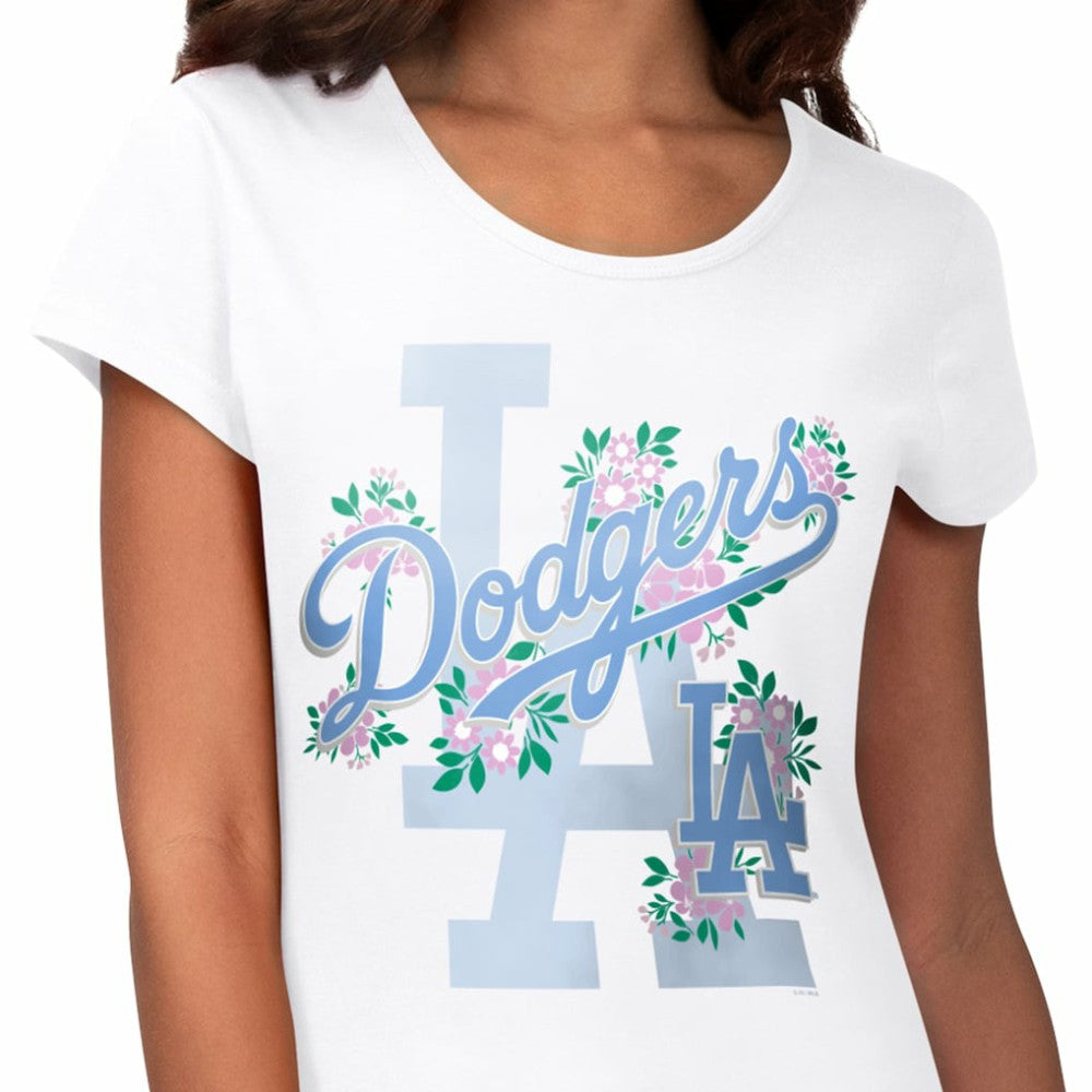 Los Angeles Dodgers G-III 4Her by Carl Banks Women's Floral Endzone T-Shirt - White T-shirts