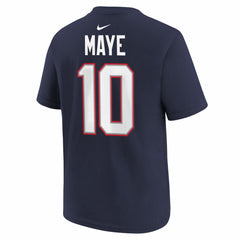 Drake Maye New England Patriots Youth Super Bowl LX Patch Name & Number T-Shirt - Navy T-shirts