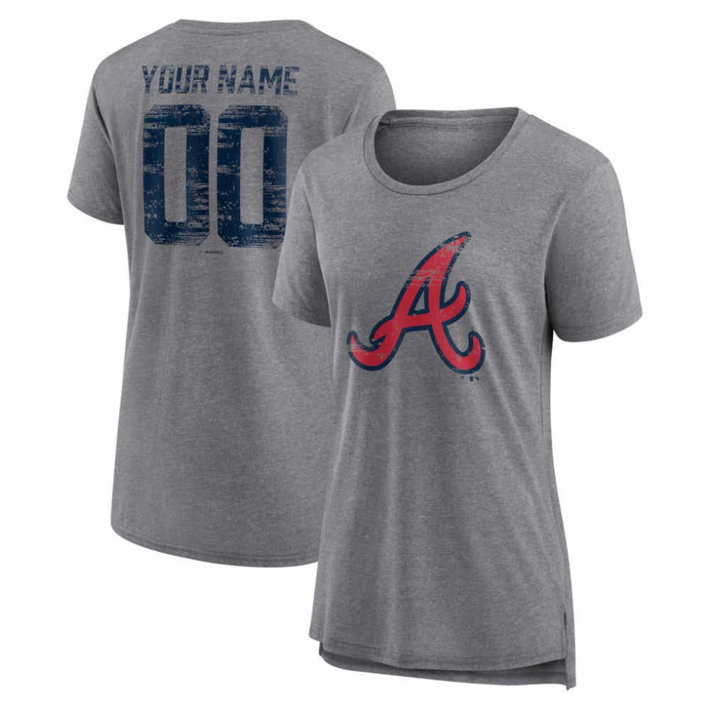 Atlanta Braves Women's Heritage Personalized Any Name & Number Tri-Blend T-Shirt - Gray T-shirts