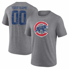 Chicago Cubs Heritage Personalized Any Name & Number Tri-Blend T-Shirt - Gray T-shirts