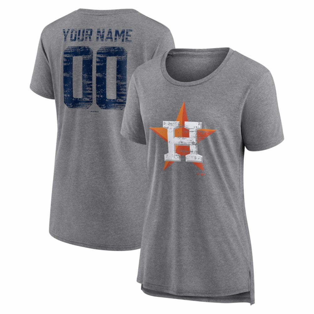 Houston Astros Women's Heritage Personalized Any Name & Number Tri-Blend T-Shirt - Gray T-shirts