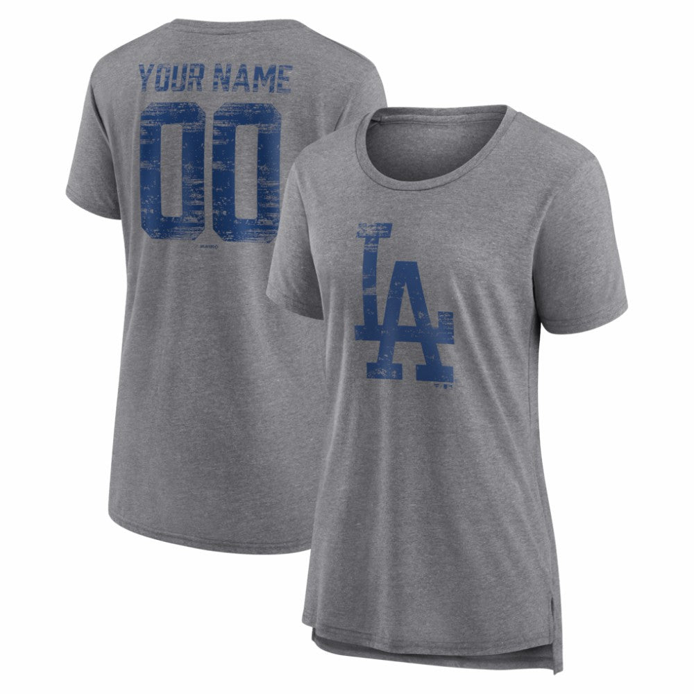 Los Angeles Dodgers Women's Heritage Personalized Any Name & Number Tri-Blend T-Shirt - Gray T-shirts