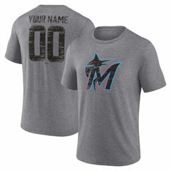 Miami Marlins Heritage Personalized Any Name & Number Tri-Blend T-Shirt - Gray T-shirts