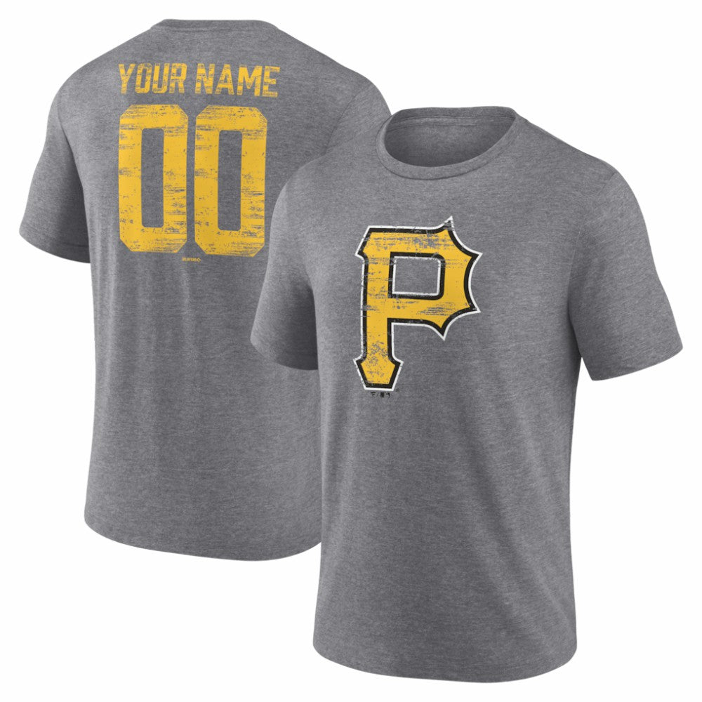Pittsburgh Pirates Heritage Personalized Any Name & Number Tri-Blend T-Shirt - Gray T-shirts