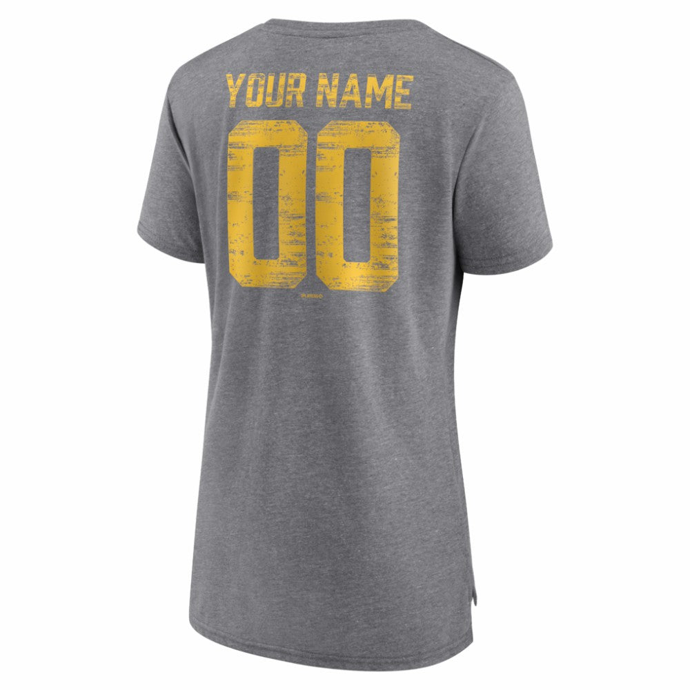 San Diego Padres Women's Heritage Personalized Any Name & Number Tri-Blend T-Shirt - Gray T-shirts
