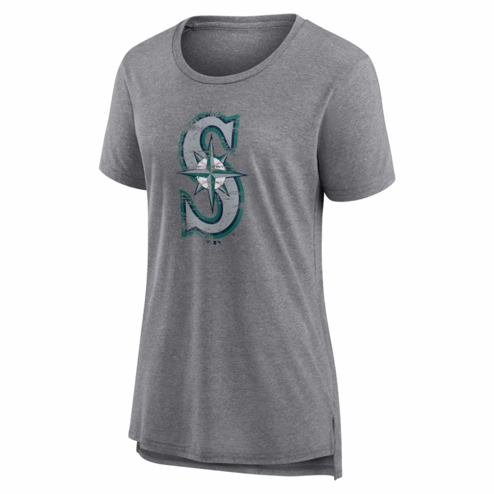 Seattle Mariners Women's Heritage Personalized Any Name & Number Tri-Blend T-Shirt - Gray T-shirts