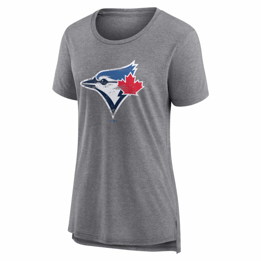 Toronto Blue Jays Women's Heritage Personalized Any Name & Number Tri-Blend T-Shirt - Gray T-shirts
