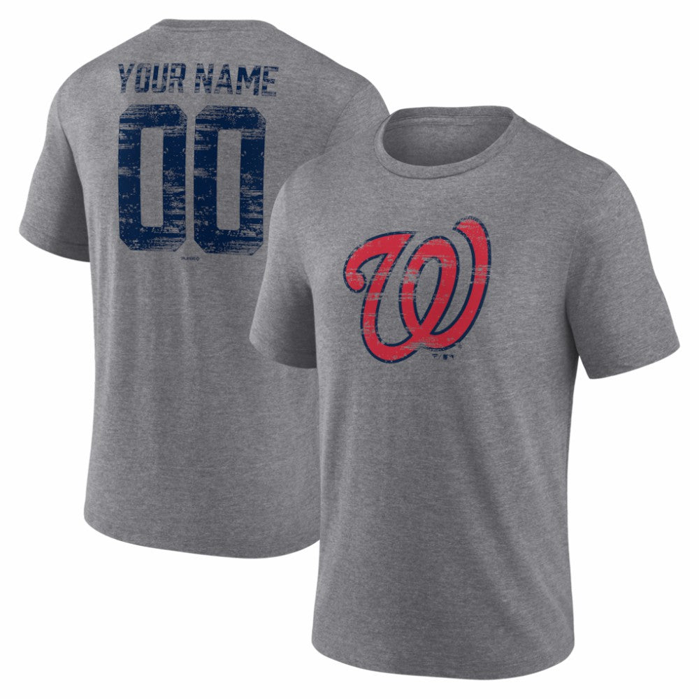 Washington Nationals Heritage Personalized Any Name & Number Tri-Blend T-Shirt - Gray T-shirts