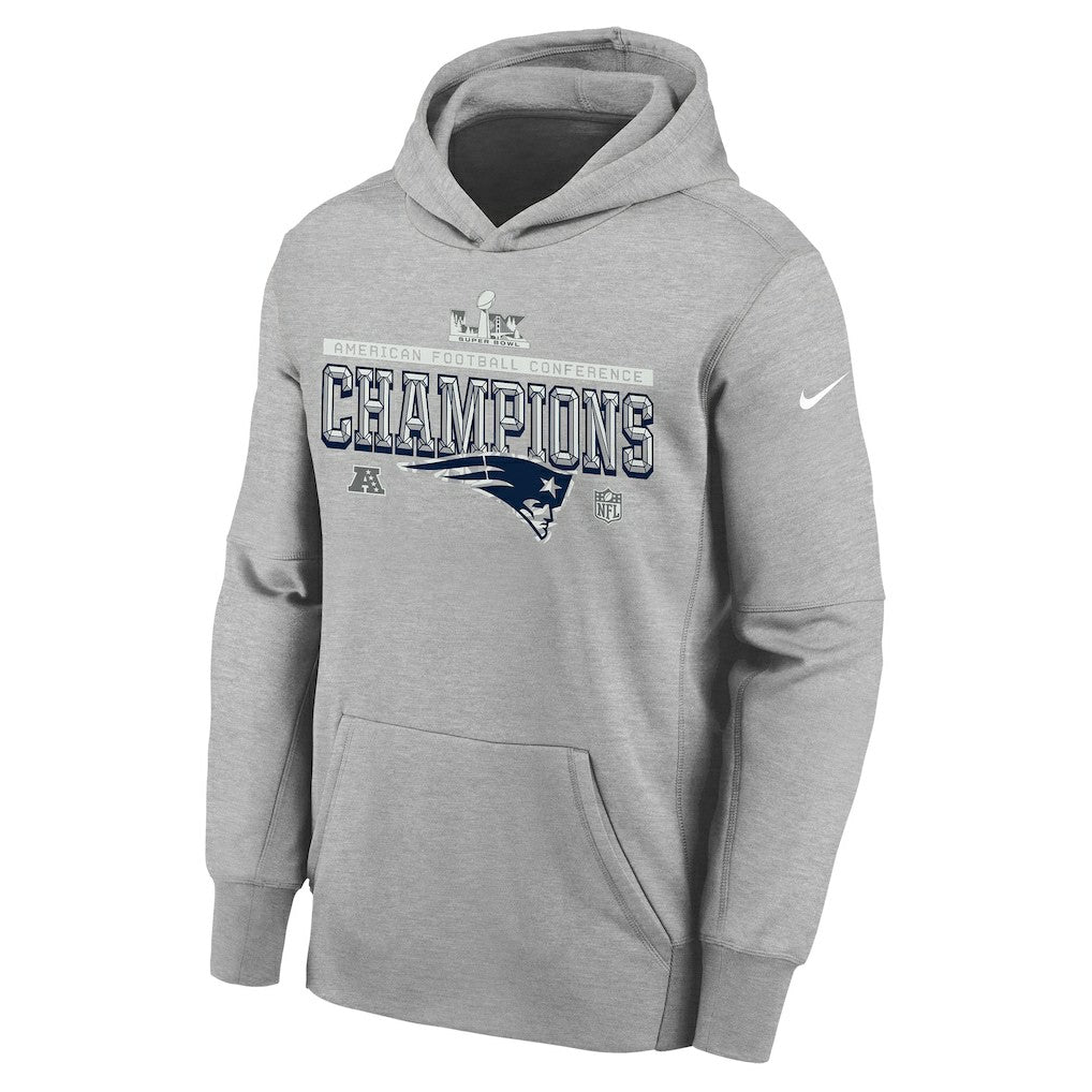 New England Patriots Youth 2025 AFC Champions Locker Room Trophy Collection Authentic Hoodie - Gray Hoodies