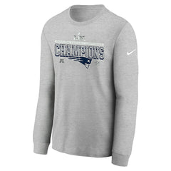 New England Patriots Youth 2025 AFC Champions Locker Room Trophy Collection Long Sleeve T-Shirt - Gray T-shirts