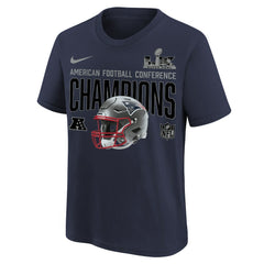 New England Patriots Youth 2025 AFC Champions Glory Shield Helmet T-Shirt - Navy T-shirts