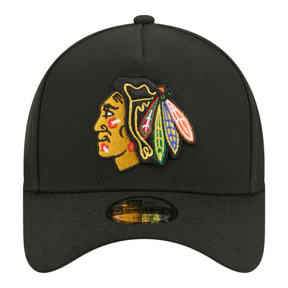 Chicago Blackhawks New Era Youth 9FORTY A-Frame Adjustable Hat - Black | US 203773498
