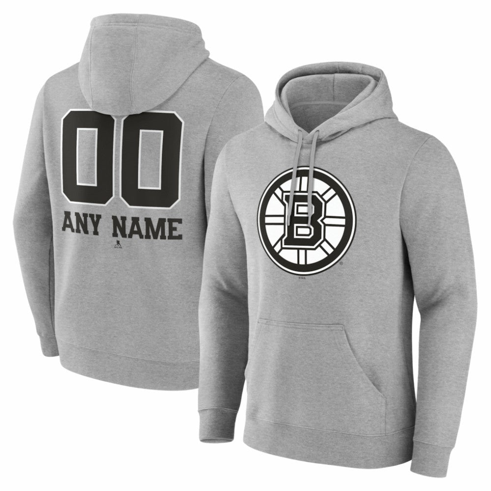 Boston Bruins Big & Tall Personalized Name & Number Monochrome Pullover Hoodie - Gray | US 203773685