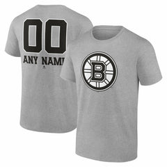 Boston Bruins Big & Tall Personalized Name & Number Monochrome T-Shirt - Gray | US 203773686