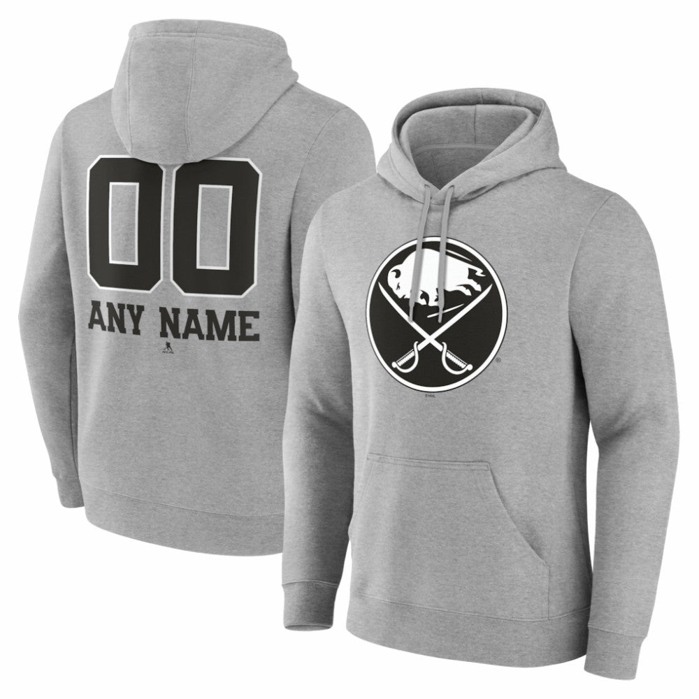 Buffalo Sabres Big & Tall Personalized Name & Number Monochrome Pullover Hoodie - Gray | US 203773688