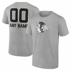 Chicago Blackhawks Big & Tall Personalized Name & Number Monochrome T-Shirt - Gray | US 203773698