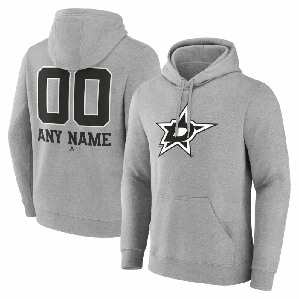 Dallas Stars Big & Tall Personalized Name & Number Monochrome Pullover Hoodie - Gray | US 203773706