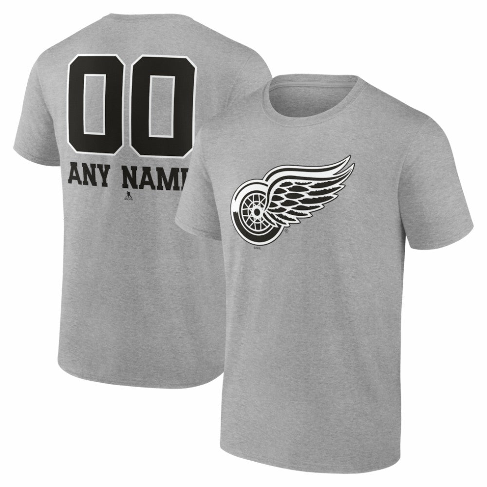 Detroit Red Wings Big & Tall Personalized Name & Number Monochrome T-Shirt - Gray | US 203773710
