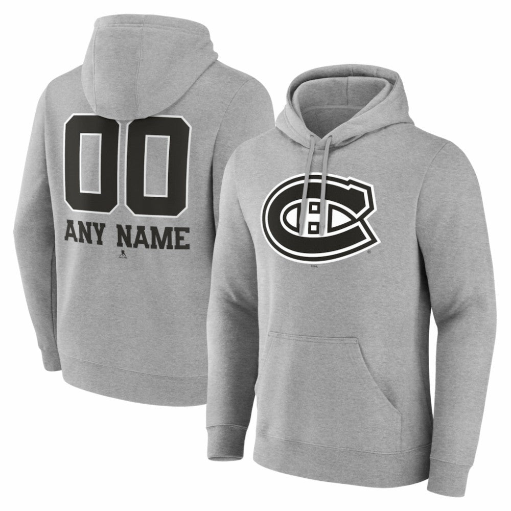 Montreal Canadiens Big & Tall Personalized Name & Number Monochrome Pullover Hoodie - Gray | US 203773724