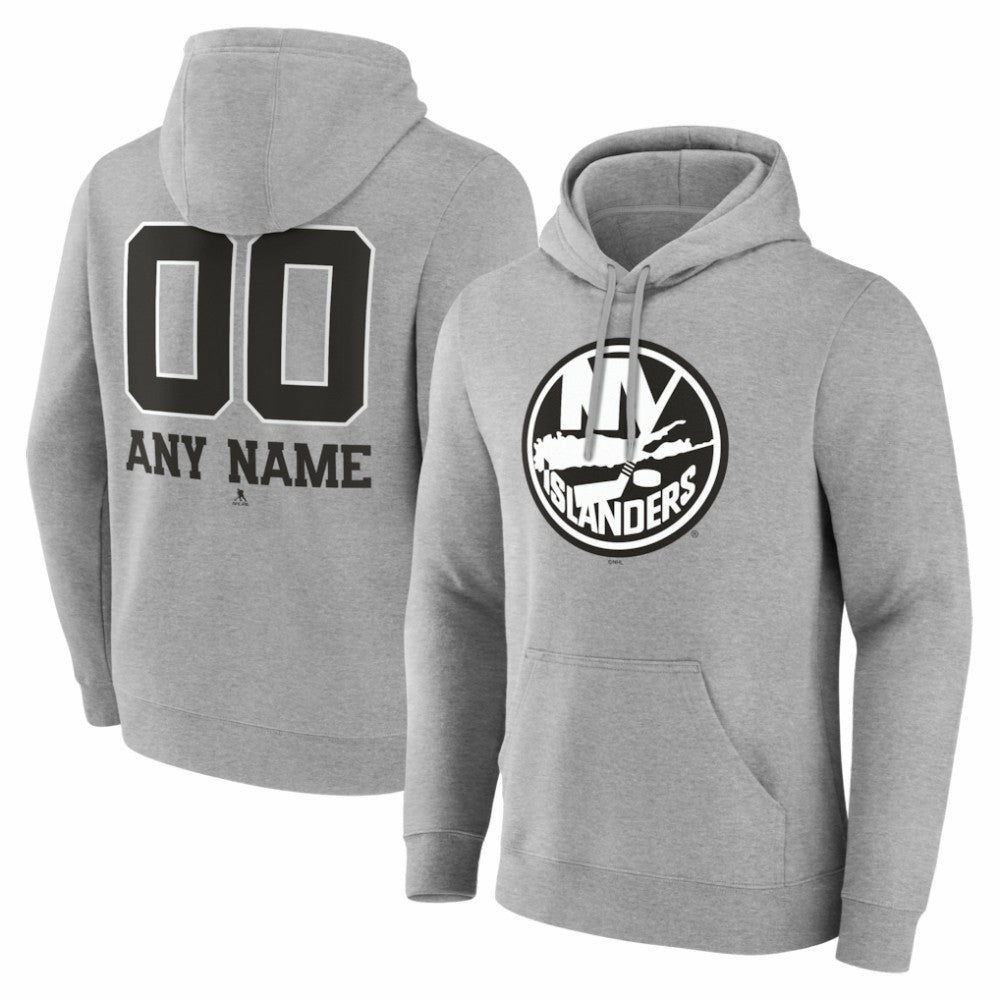 New York Islanders Big & Tall Personalized Name & Number Monochrome Pullover Hoodie - Gray | US 203773733
