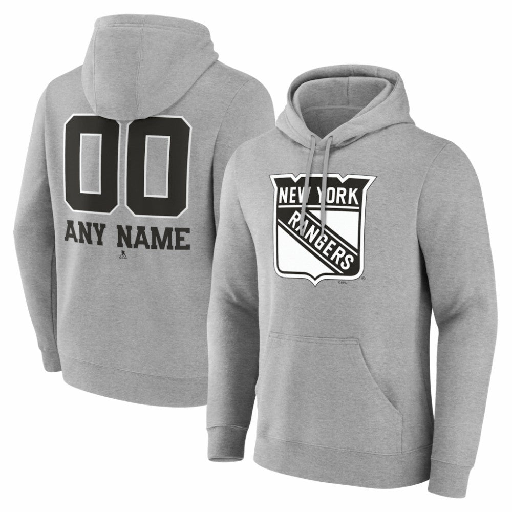New York Rangers Big & Tall Personalized Name & Number Monochrome Pullover Hoodie - Gray | US 203773736
