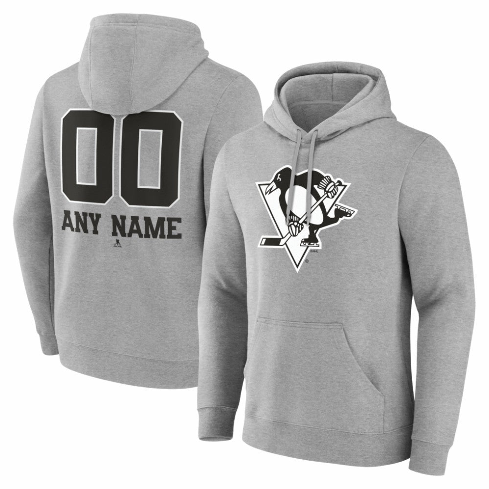 Pittsburgh Penguins Big & Tall Personalized Name & Number Monochrome Pullover Hoodie - Gray | US 203773745
