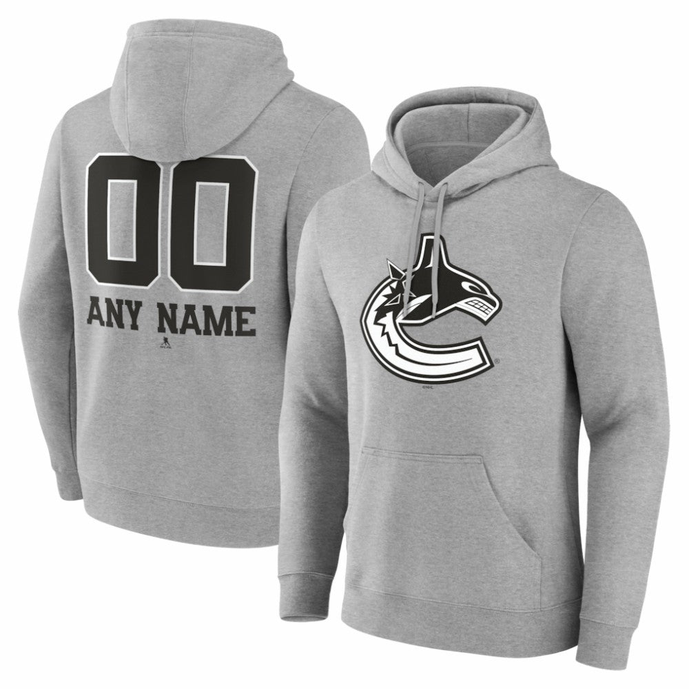 Vancouver Canucks Big & Tall Personalized Name & Number Monochrome Pullover Hoodie - Gray | US 203773766